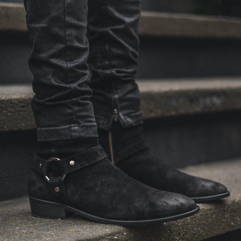 Thursday Boots Harness Black Suede - Click Image to Close