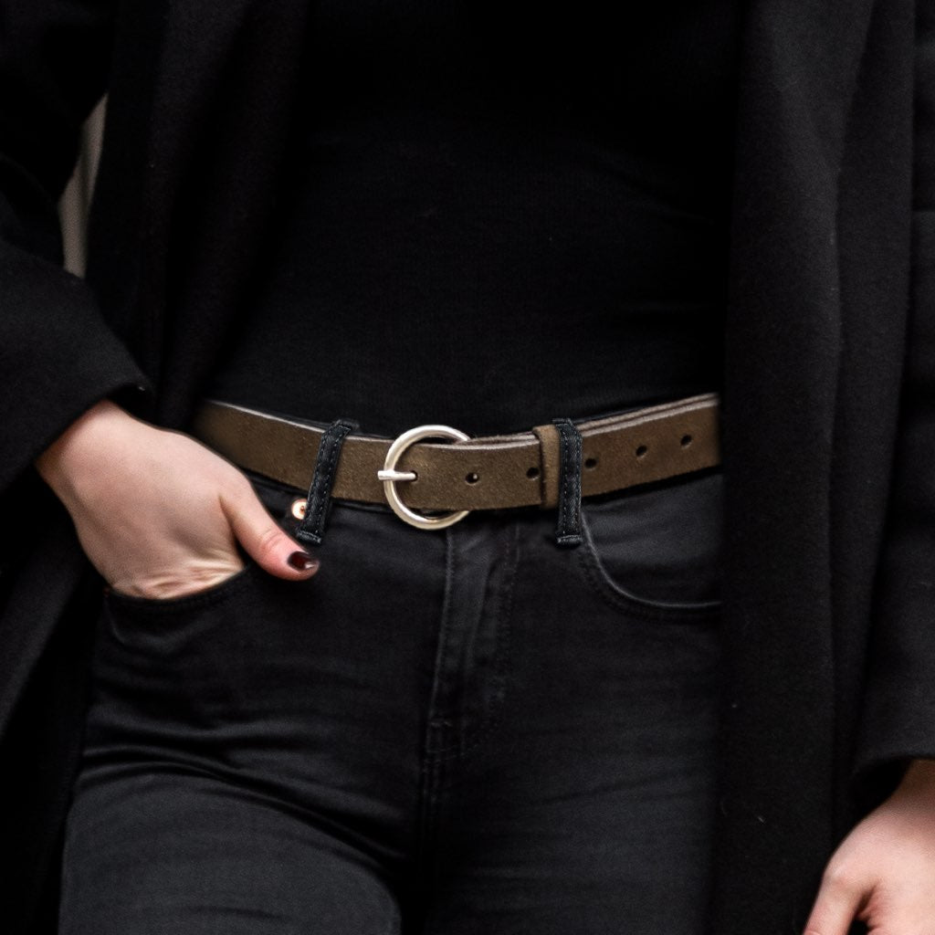 Thursday Women's Circle Leather Belt Dark Olive Suede