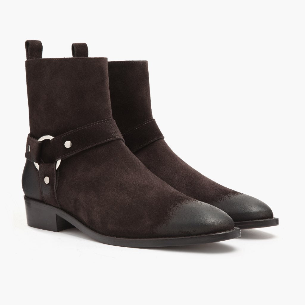 Thursday Boots Harness Dark Brown Suede - Click Image to Close