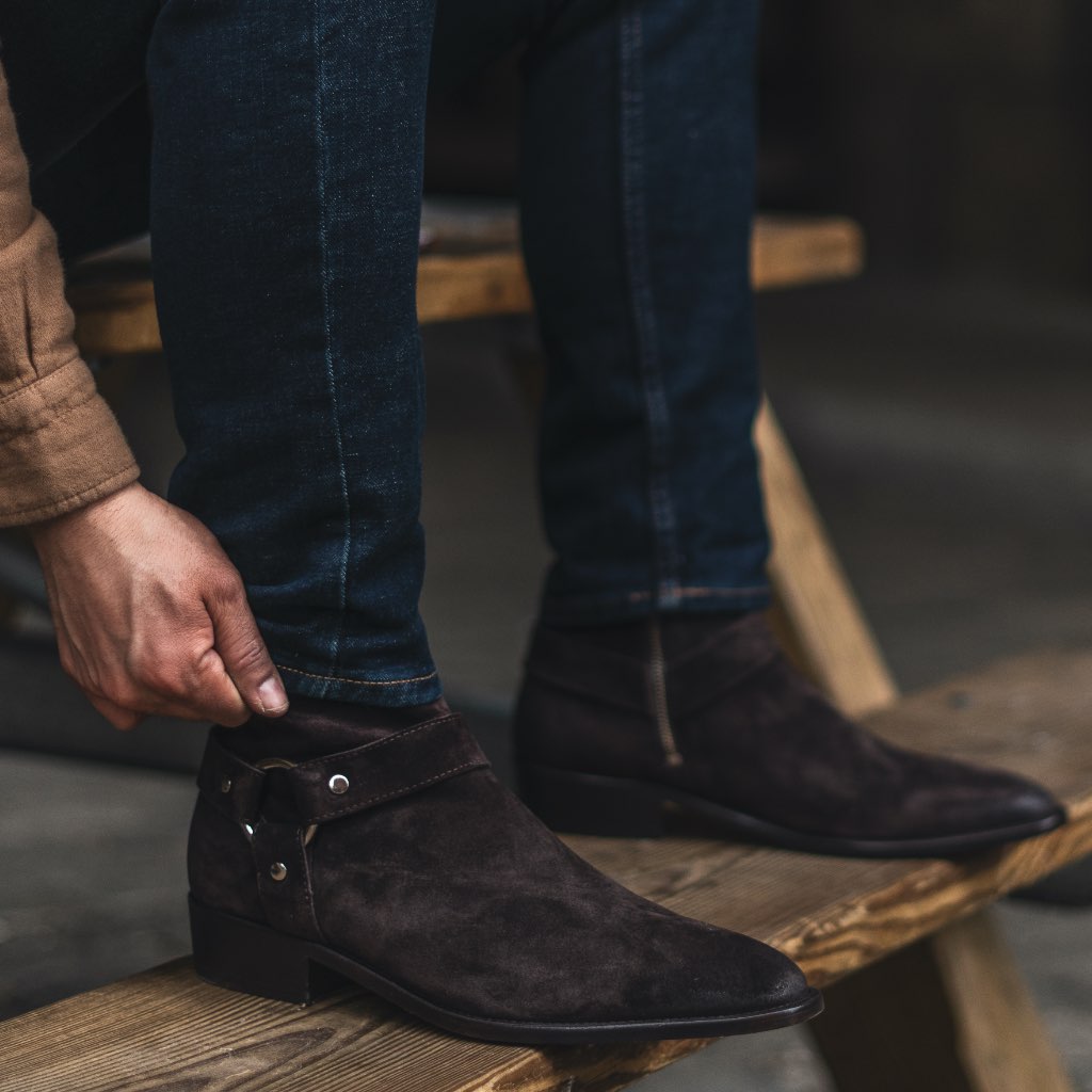 Thursday Boots Harness Dark Brown Suede - Click Image to Close